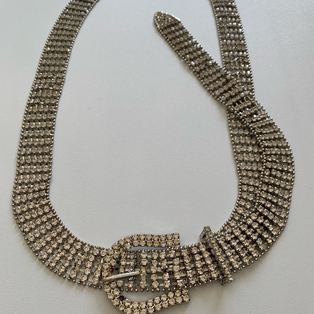 Vintage Silver Rhinestone Belt 40”